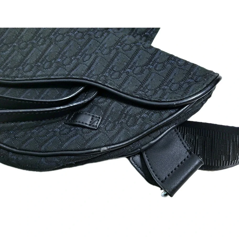 Mens Saddle Bag Black Oblique Jacquard Crossbody Logo Print